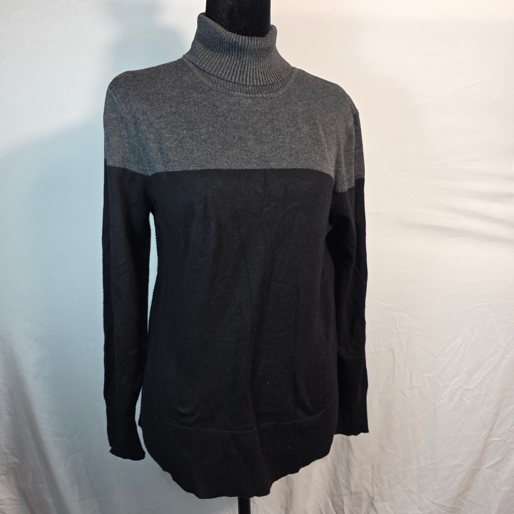 Cable & Gauge Womens Gray Black Colorblock Turtleneck Knit Sweater Size Medium